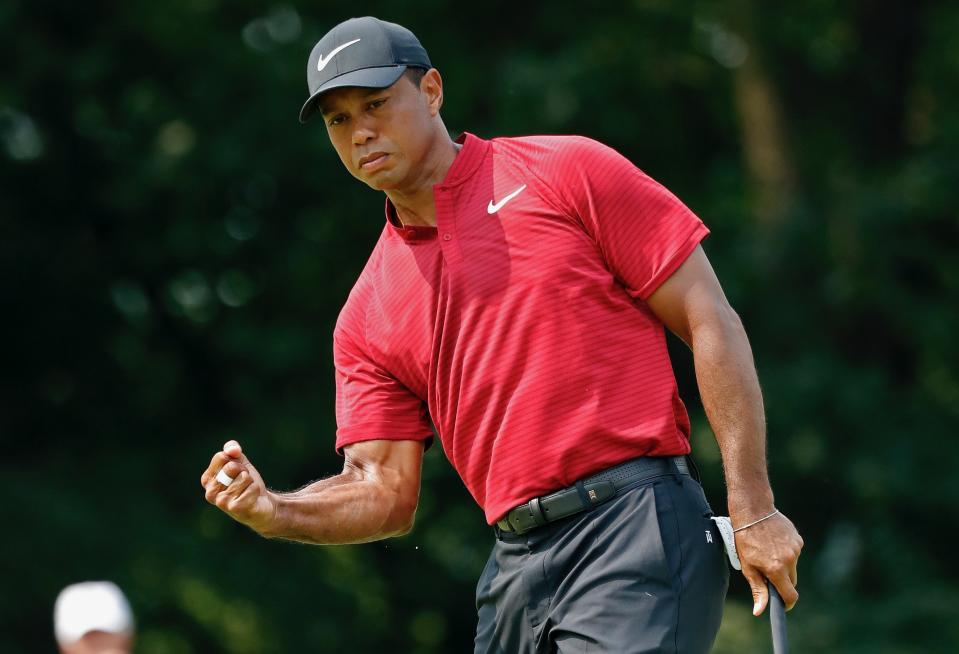 The Tiger Woods fist pump was back at the PGA Championship on Sunday, and so were the ratings. (AP)