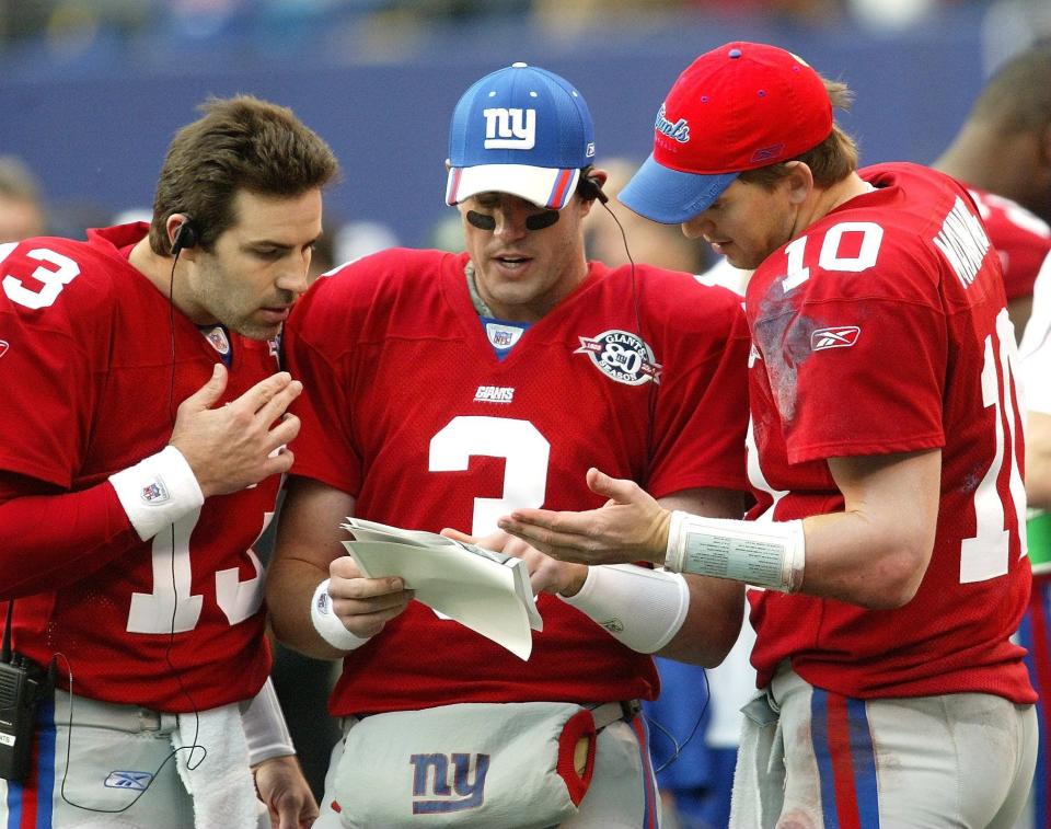 Kurt Warner, Jesse Palmer and Eli Manning go over plays in 2004.