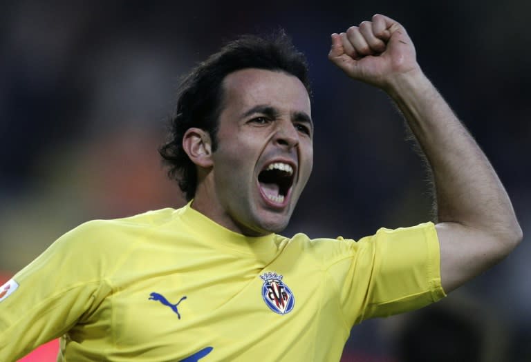 Then Villarreal player Javi Calleja celebrates his goal during their Spanish League match at Madrigal stadium of Villarreal on February 5, 2005