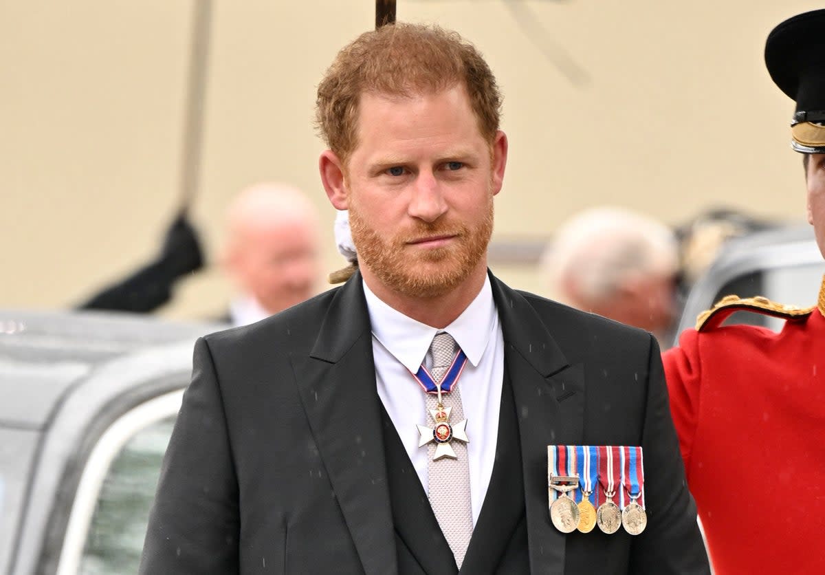 Prince Harry at his father’s Coronation on Saturday  (AP)