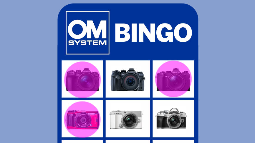  A bingo card with OM System cameras instead of numbers. 