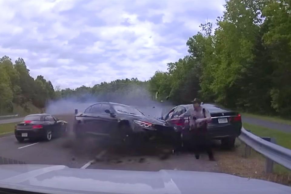 fairfax county police Virginia police officer narrowly avoids being hit by out-of-control car during traffic stop on highway