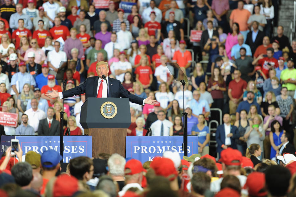 President Trump delivers remarks at a campaign rally in Evansville, Ind., Aug. 30, 2018. (Photo: Michael B. Thomas/Getty Images)