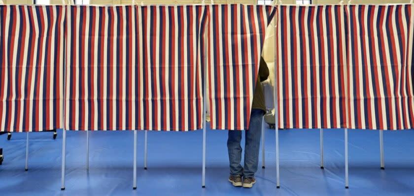 A voter at the Ward Five Community Center in Concord, New Hampshire, during the New Hampshire primary on Feb. 11, 2020.