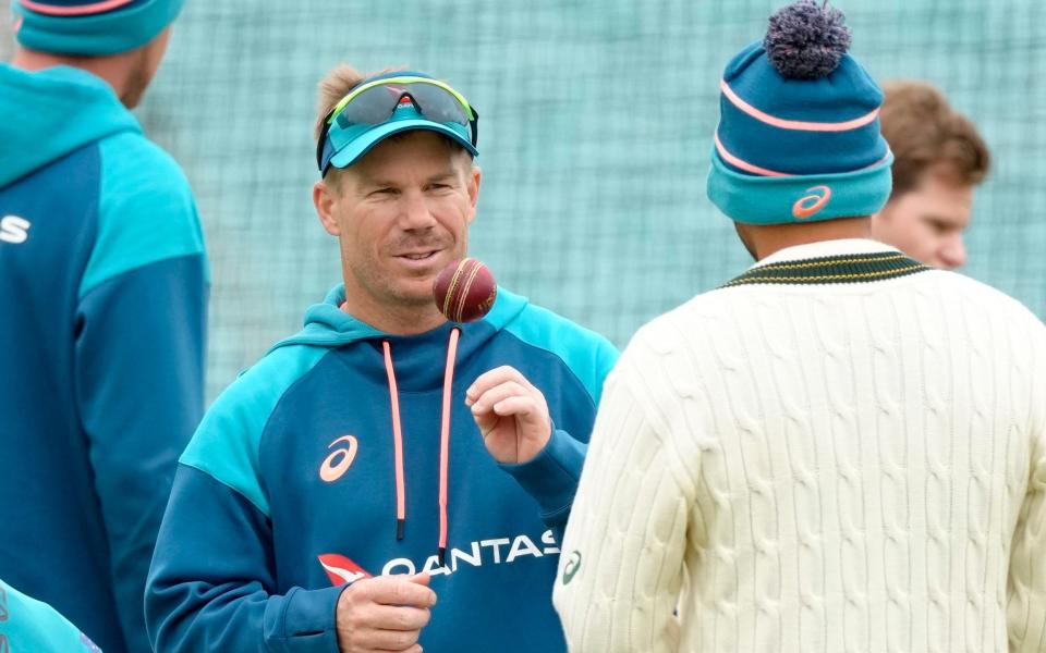 Australia's David Warner chats to team-mates during a training session at The Oval cricket ground in London on June 5, 2023 - Ashes 2023: England vs Australia fixtures, start times and TV channel - AP/Kirsty Wigglesworth