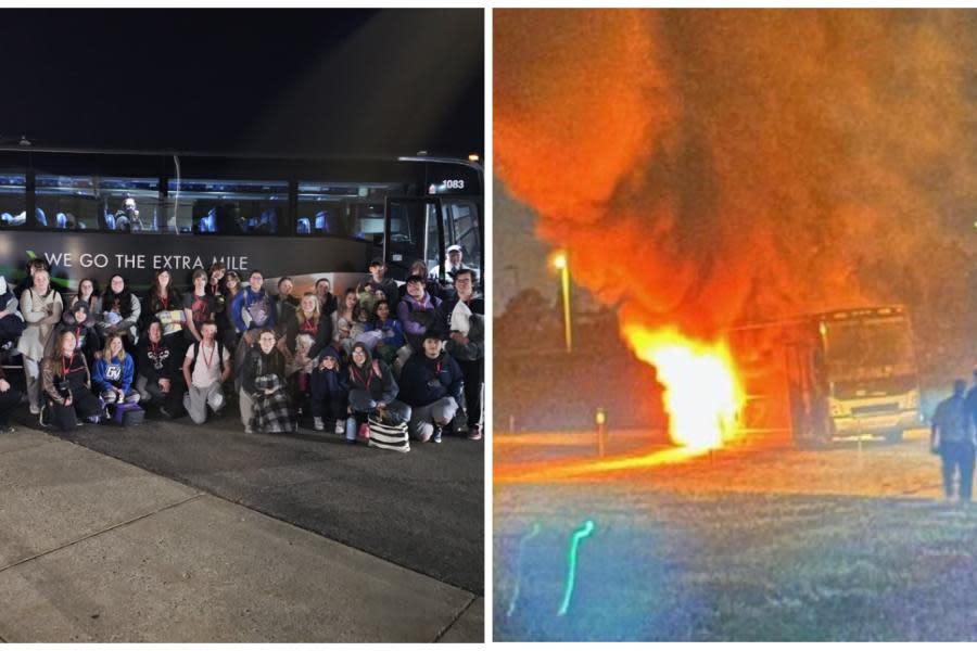 Un autobús lleno de estudiantes de secundaria se incendió de camino a Universal Studios