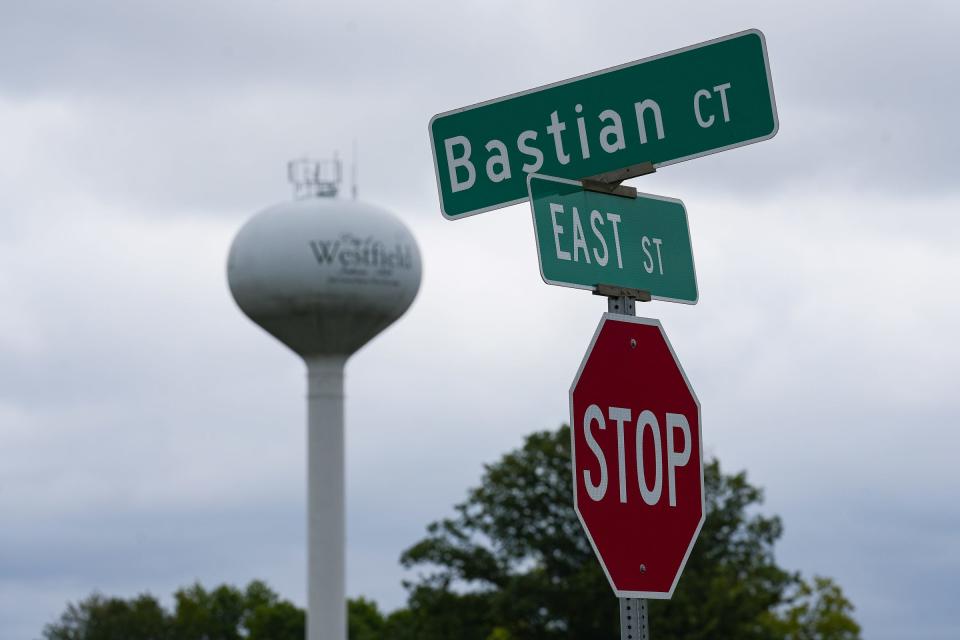 Streets signs at the intersection of Bastian Court and East Street on Tuesday, August 15, 2023, at NorthPoint business park in Westfield. Bastian Solutions' manufacturing operations are currently located at NorthPoint business park in Westfield, but the business has announced it will build corporate headquarters in Noblesville and eventually move manufacturing there, too.