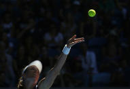 Tennis - Australian Open - Melbourne Park, Melbourne, Australia - 21/1/17 Denmark's Caroline Wozniacki serves during her Women's singles third round match against Britain's Johanna Konta. REUTERS/Issei Kato