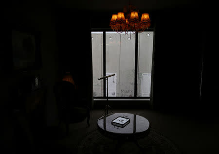 A section of the Israeli barrier is seen through the Walled Off hotel, which was opened by street artist Banksy, in the West Bank city of Bethlehem March 3, 2017. REUTERS/ Ammar Awad