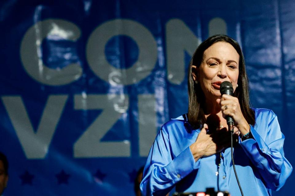 Maria Corina Machado, opposition presidential candidate, speaks to supporters in Caracas, Venezuela, on Oct. 23 after the primary.