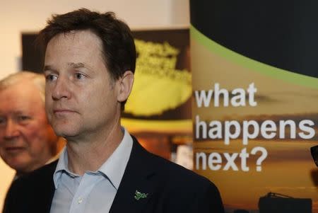 Britain's Liberal Democrat party leader and Deputy Prime Minister Nick Clegg tours trade stands during the party's spring conference in Liverpool, northern England, March 13, 2015. REUTERS/Phil Noble