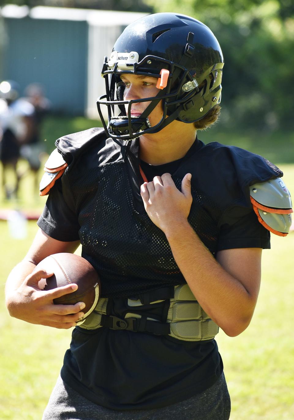 Diman QB Sam Perry at practice Wednesday.