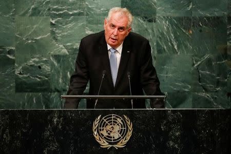 Czech Republic's President Milos Zeman addresses the United Nations General Assembly in the Manhattan borough of New York, U.S. September 21, 2016. REUTERS/Eduardo Munoz