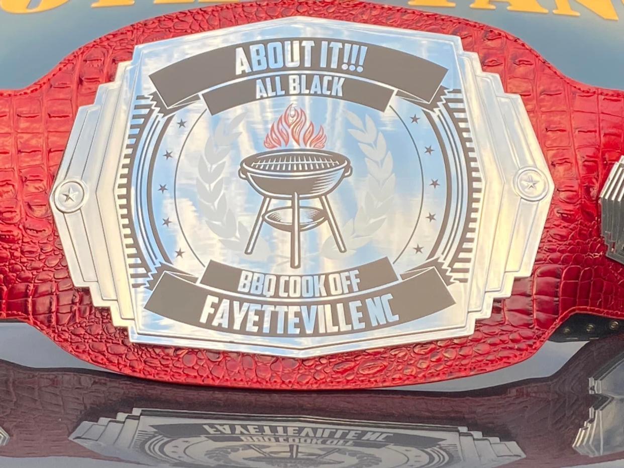 Grand championship belt for the Black BBQ Cook-Off winner, held Aug. 21 at 3421 Murchison Road.