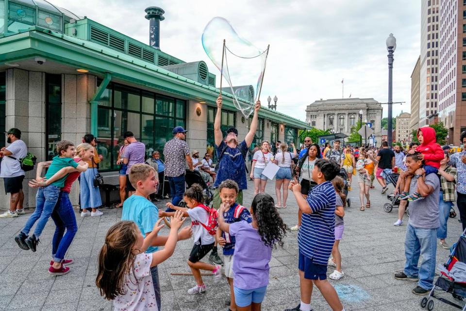 People take part in PVD Fest on Saturday evening in Providence.