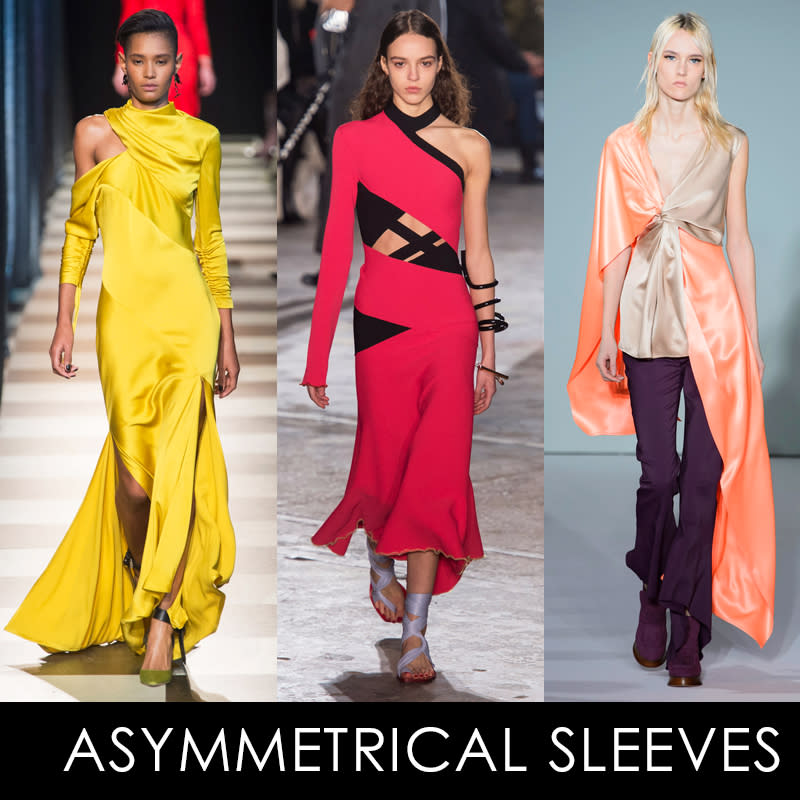 <p>Statement sleeves have been huge over the past few seasons, and fall's look du jour is asymmetrical, from single cold shoulders to uneven silhouettes.</p> <h4>Monse, Proenza Schouler, Sies Marjan. Photos: ImaxTree.</h4>