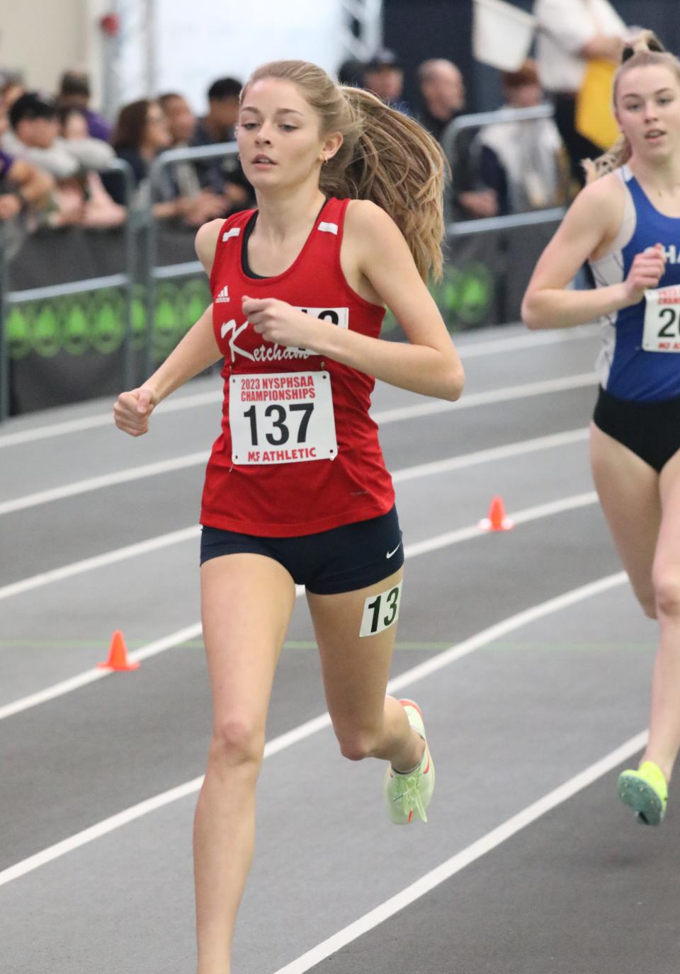 Abigail Kowalczyk from Roy C. Ketcham competes in the girls 3000 meter run during the New York State Indoor Track and Field Championships, at the Ocean Breeze Athletic Complex on Staten Island, March 4, 2023. 