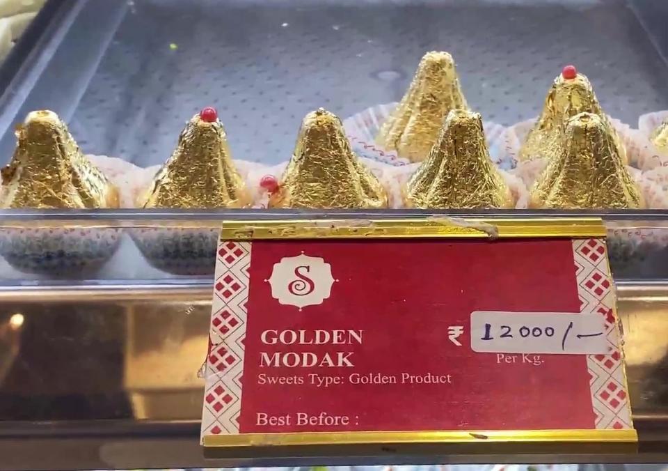 <div class="paragraphs"><p>Gold modaks at Rs 12,000 per kg.</p></div>