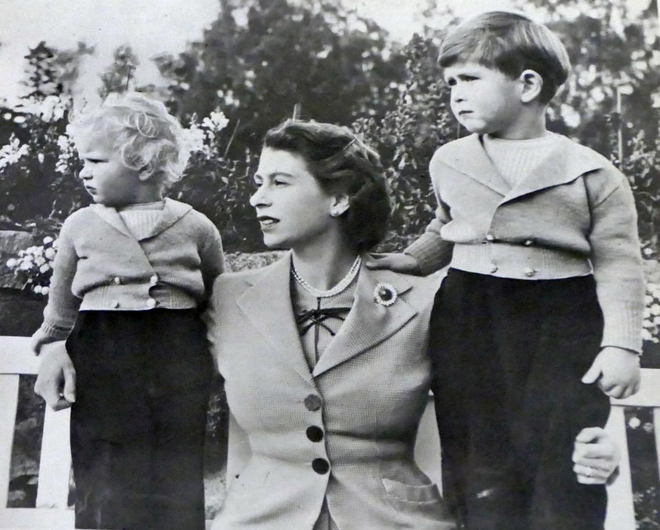Photograph of Queen Elizabeth II with Prince Charles and Prince Andrew at Balmoral Castle.. (Photo by: Universal History Archive/Universal Images Group via Getty Images)