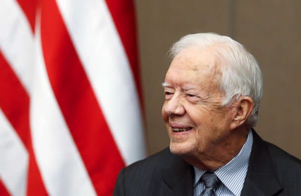 PHOTO: FILE - Former President Jimmy Carter smiles as he is awarded the Order of Manuel Amador Guerrero by Panamanian President Juan Carlos Varela during a ceremony at the Carter Center, Jan. 14, 2016, in Atlanta. (John Bazemore/AP, FILE)