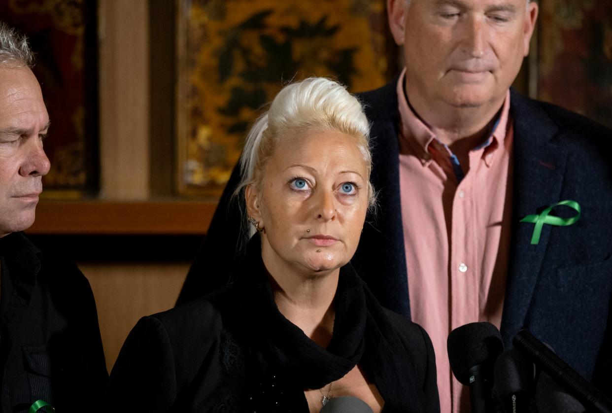 Charlotte Charles, mother of Harry Dunn, at a news conference in New York: AP