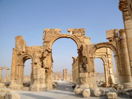 A view shows the Monumental Arch in the historical city of Palmyra, Syria, August 5, 2010. REUTERS/Sandra Auger