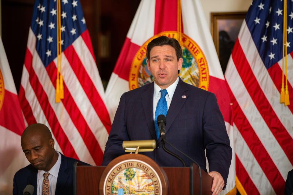 Gov. Ron DeSantis hosts a roundtable discussion at the Florida Governors Mansion introducing the Cancer Connect Collaborative with doctors and researchers to improve cancer research and treatment Wednesday, Feb. 14, 2024.