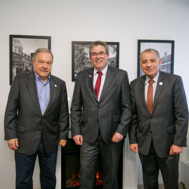 From left: Lawrence Technological University Provost Richard Heist, Canadian Consul General Colin Bird, LTU President Tarek Sobh. Bird was at LTU March 29 to discuss joint opportunities.