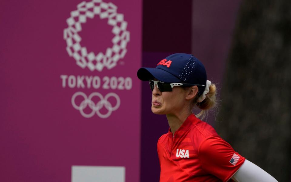 Nelly Korda, of the United States, gestures on the 7th hole. - AP Photo/Andy Wong