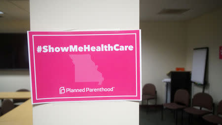 A sign is displayed on the wall at the Reproductive Health Services of Planned Parenthood St. Louis Region, Missouri's sole abortion clinic, in St. Louis, Missouri, U.S. May 28, 2019. REUTERS/Lawrence Bryant