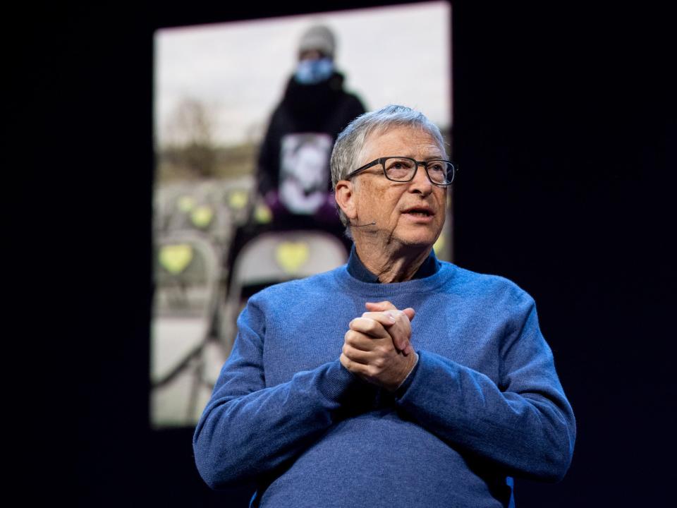 Bill Gates speaks at the TED2022 conference in Vancouver, Canada on April 12