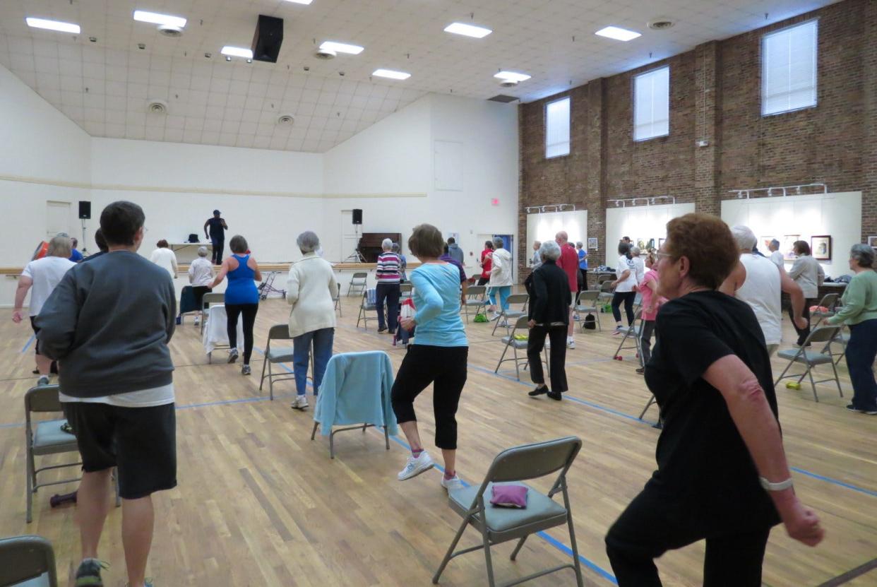 Life Exercise participants leave energized from this Senior Center fitness class taught by Pomeroy Brinkley. Exercise is one of the keys to fall prevention.