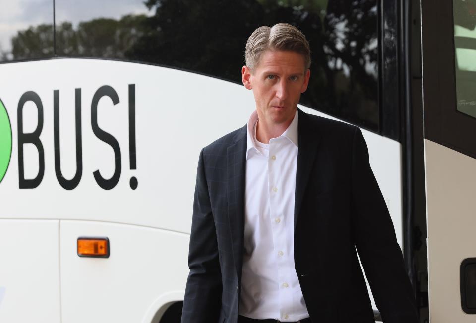 SUNRISE, FLORIDA - NOVEMBER 20: Head coach Kris Knoblauch of the Edmonton Oilers arrives for the game against the Florida Panthers at Amerant Bank Arena on November 20, 2023 in Sunrise, Florida.