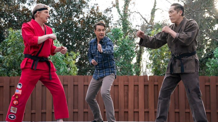 Daniel reffing a fight between Johnny and Chozen on Cobra Kai.