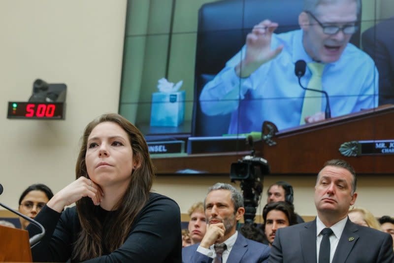 Emma-Jo Morris, the former New York Post reporter who published the story about Hunter Biden's notorious laptop in 2020, testifies at Thursday's House committee hearing. Photo by Jemal Countess/UPI