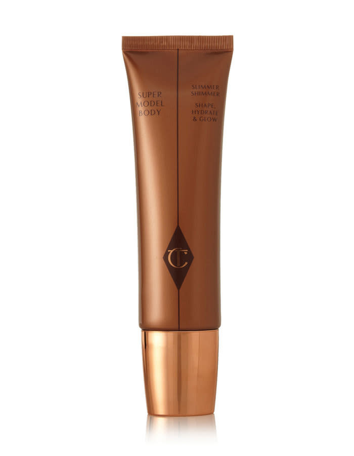 <p><b>Faux “Shapewear”</b></p><p>It’s hard to have a conversation about body makeup with talking about leg contouring, the newest rage. For the novice among us, there’s an all-in-one product for that, too! Makeup artist to-the-stars Charlotte Tilbury calls it Slimmer Shimmer, confidence in a bottle, and her secret “Celebrity Limb trick.” This intricate formula combines wild shitake-mushroom extract for suppleness, a precious-metal highlighter mix for a radiance, caffeine to detox skin, menthol for blood flow, and lots more (really!). Plus it’s paraben-free. Red carpet not included. <a href="http://www.charlottetilbury.com/us/supermodel-body.html" rel="nofollow noopener" target="_blank" data-ylk="slk:Supermodel Body by Charlotte Tilbury;elm:context_link;itc:0;sec:content-canvas" class="link "><b>Supermodel Body by Charlotte Tilbury</b></a>, $65<br></p>