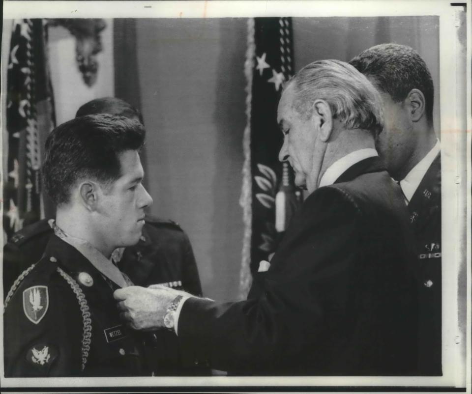 President Lyndon Johnson awards the Medal of Honor to South Milwaukee native Gary Wetzel at a White House ceremony on Nov. 19, 1968. This photo was published in the Nov. 19, 1968, Milwaukee Journal.