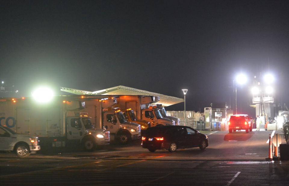 Truck drivers park in the Woods Hole, Martha's Vineyard and Nantucket Steamship Authority's terminal lot on Sept. 6 as they wait to drive onto the M/V Governor for a 5:30 a.m. departure to Martha's Vineyard.