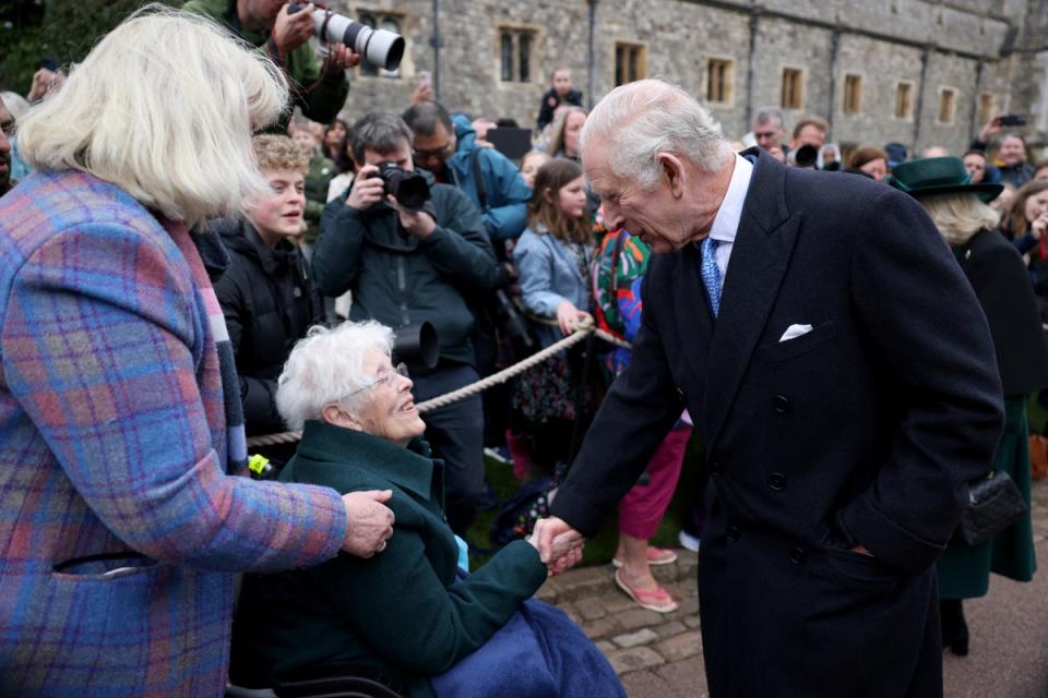 King Charles meets members of the public following the Easter service (Hollie Adams/PA)