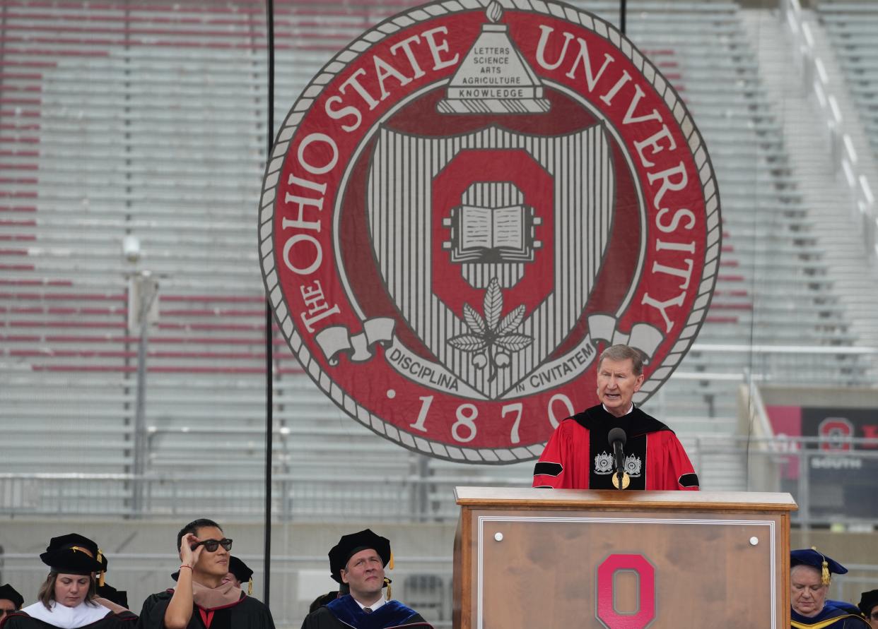 President Ted Carter speaks during the Ohio State University's spring commencement on Sunday, May 5.
