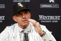 New Chicago White Sox baseball team manager Pedro Grifol speaks during news conference, Thursday, Nov. 3, 2022, in Chicago. (AP Photo/Kamil Krzaczynski)