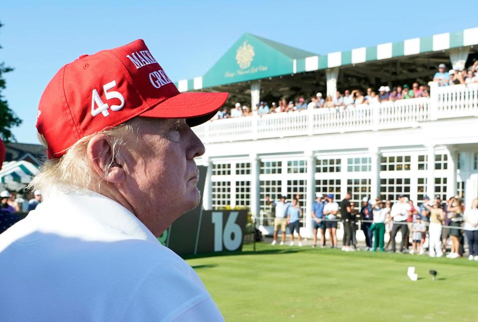 Former President Donald Trump at the Trump National Golf Club in Bedminster, N.J., on Aug. 13, 2023. A day later, a grand jury in Georgia indicted him and 18 others, accusing them of trying to steal President Joe Biden’s win in the state during the 2020 presidential election.