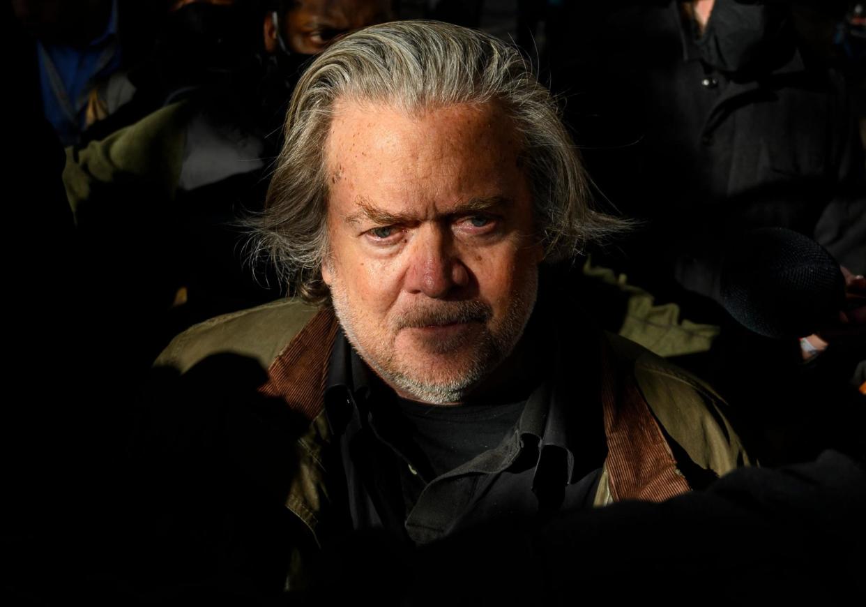 <span>Steve Bannon leaves federal court in Washington DC on 15 November 2021.</span><span>Photograph: Andrew Caballero-Reynolds/AFP/Getty Images</span>