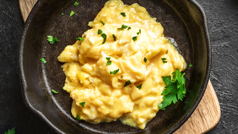 cooked eggs in a skillet