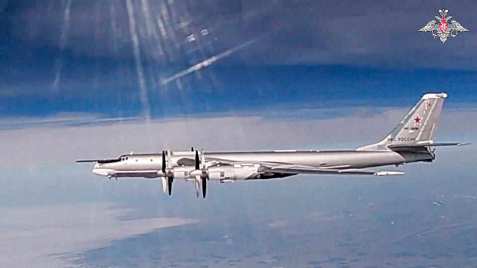 A Tu-95 strategic bomber of the Russian air force is seen during a joint Russia-China air patrol (Russian Defense Ministry Press Service)