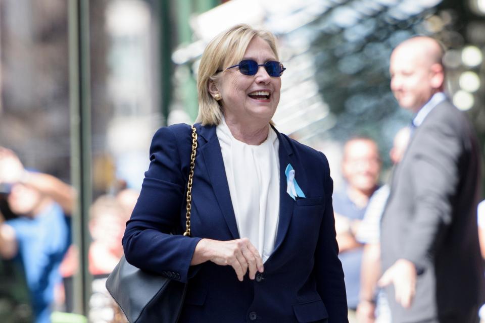 Hillary Clinton leaves her daughter's apartment building after resting on September 11, 2016, in New York. (Photo: Brendan Smialowski/AFP/Getty Images)