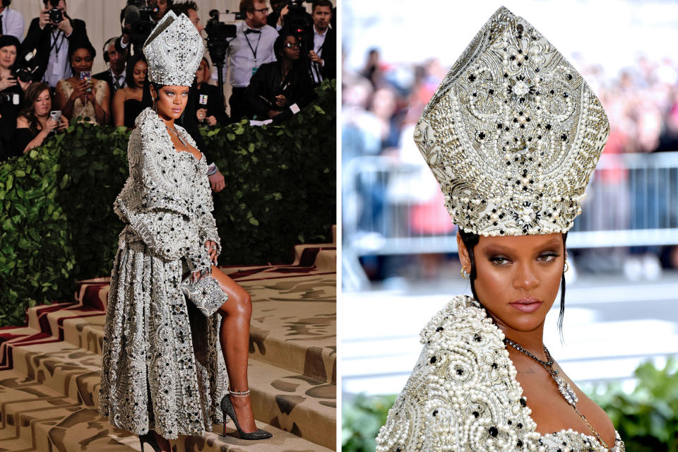 Rihanna attends the Heavenly Bodies: Fashion & The Catholic Imagination Costume Institute Gala at The Metropolitan Museum of Art on May 7, 2018.<span class="copyright">Jackson Lee/Getty Images; John Shearer —The Hollywood Reporter/Getty Images</span>