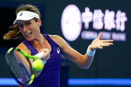 Tennis - China Open Women's Singles quarterfinal - Beijing, China - 07/10/16. Britain's Johanna Konta plays against China's Zhang Shuai. REUTERS/Thomas Peter