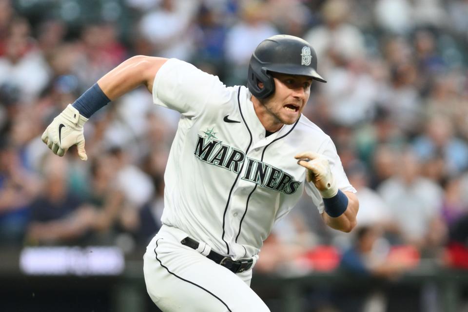 Outfielder Jarred Kelenic hit .253 for the Mariners last season with 11 home runs and 49 RBI in 416 plate appearances.