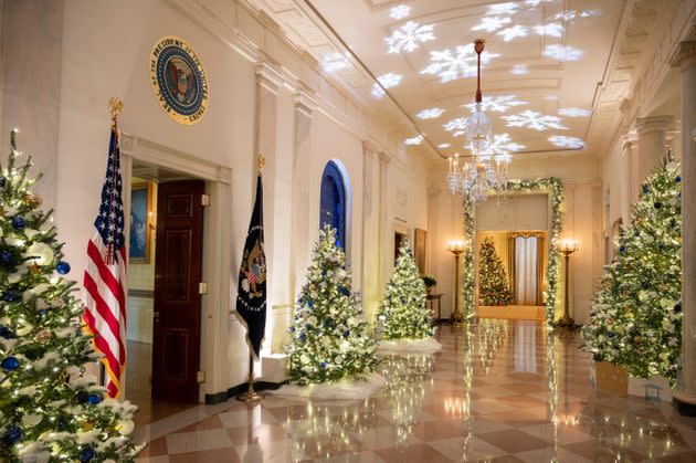 Decorations are seen in the Cross Hall of the White House during a press preview of the White House holiday decorations in Washington, DC on November 29, 2021. (Photo by ANDREW CABALLERO-REYNOLDS / AFP) (Photo by ANDREW CABALLERO-REYNOLDS/AFP via Getty Images) (Photo: ANDREW CABALLERO-REYNOLDS via Getty Images)